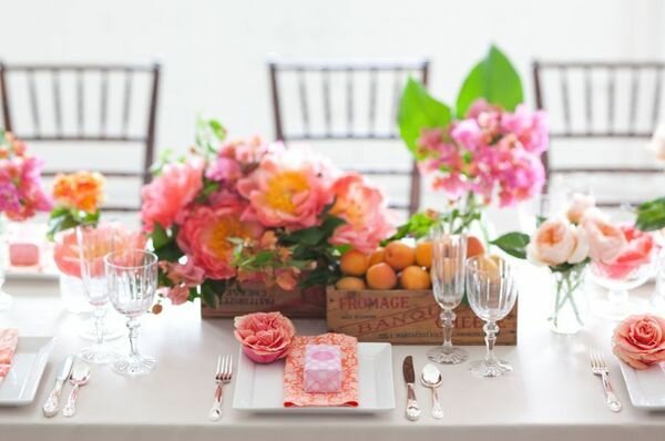 spring-wedding reception centerpiece pink peach wedding flowers