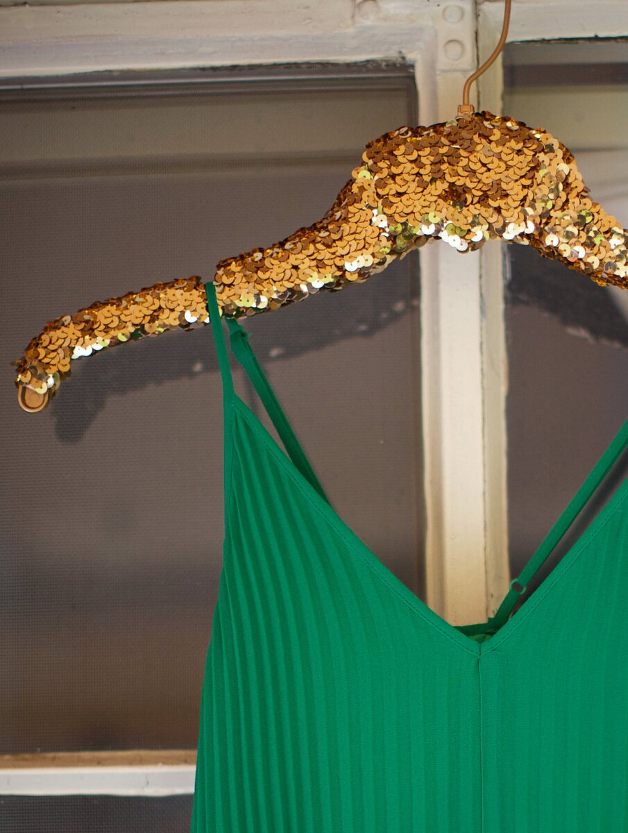 DIY Gold Sequin Hanger from Oh Lovely Day | photo by Amy Stone Photography
