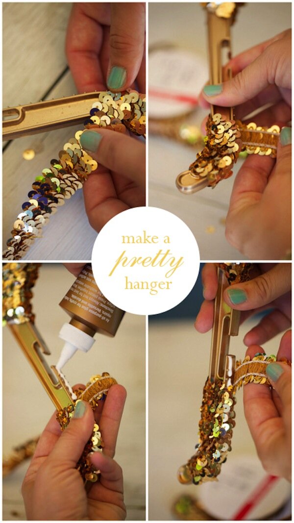 DIY Gold Sequin Hanger from Oh Lovely Day | photo by Amy Stone Photography