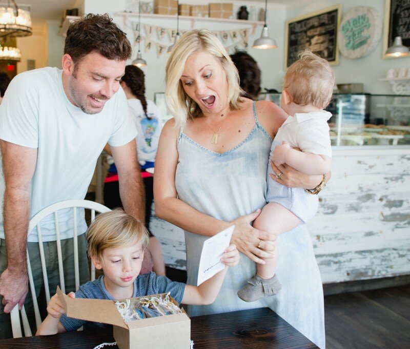 Oh Lovely Day gender reveal at Milk Jar Cookies | photos by Hazelnut Photography & Film by SparkStory