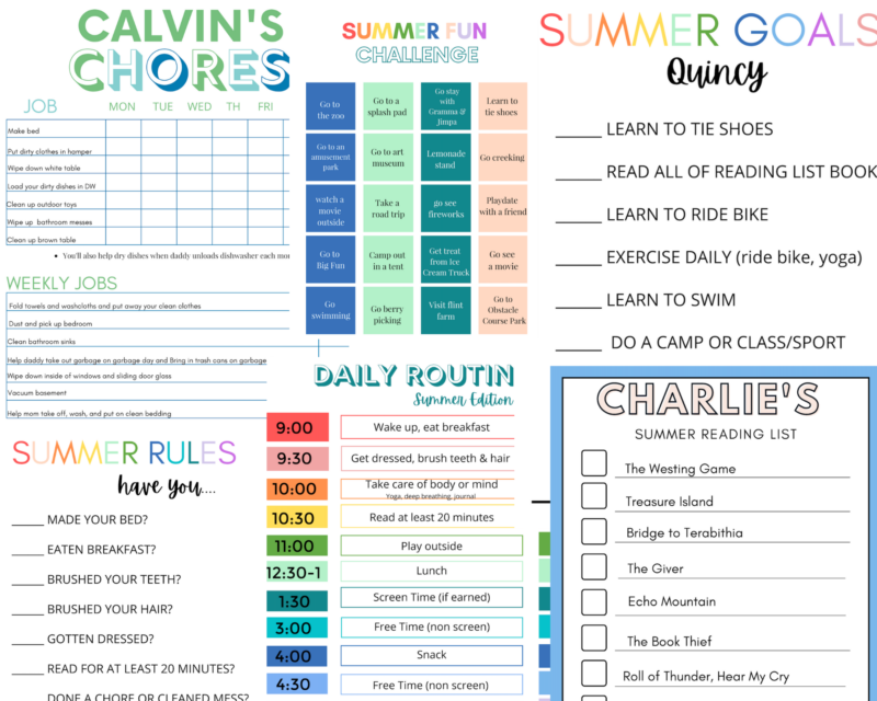 Summer Schedules & Chore Chart Printables